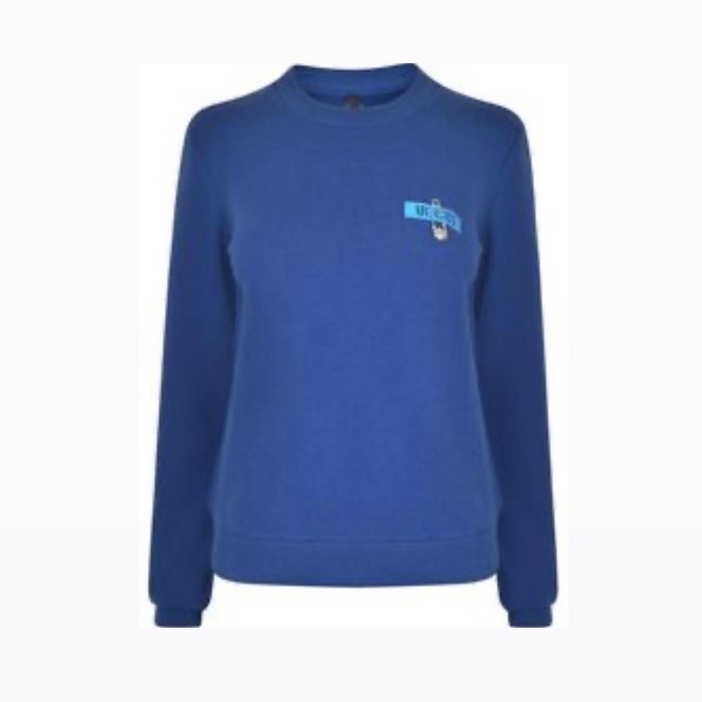 Versus Versace Blue Crewneck Sweatshirt with Gold Safety Pin Detail - Size S